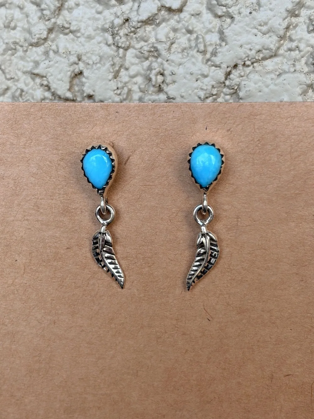 925 Sterling Silver Kingman Turquoise Feather Drop Earrings